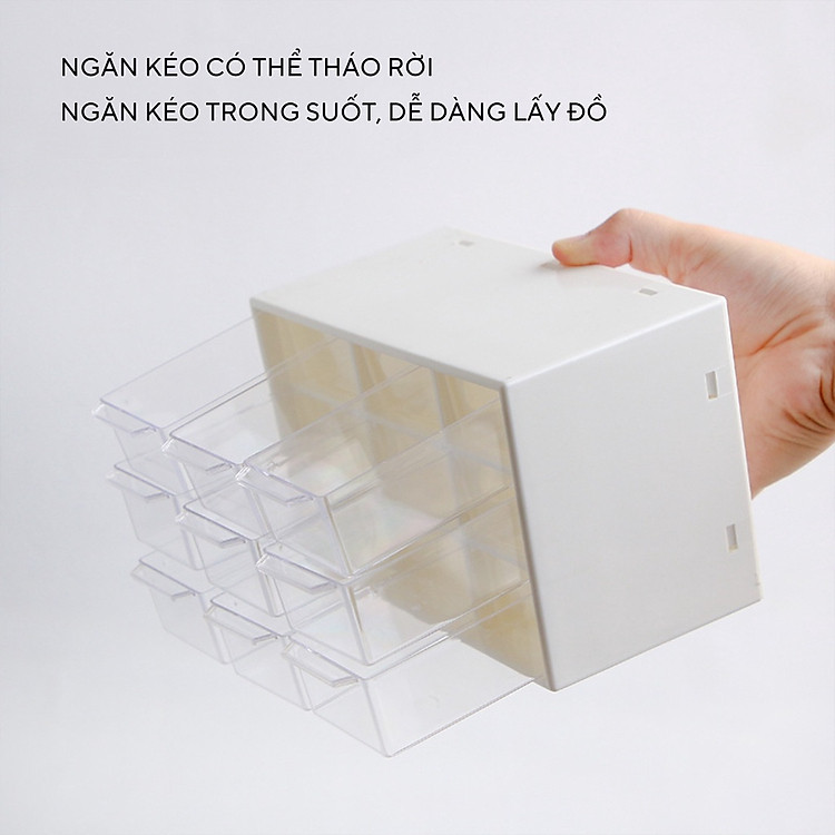 Hộp Nhựa Đựng Đồ Đa Năng 9 Ngăn Siêu Xinh, Kệ Tủ Để Bàn 9 Ngăn Đựng Đồ Mini Màu Trắng Không Kèm Sticker