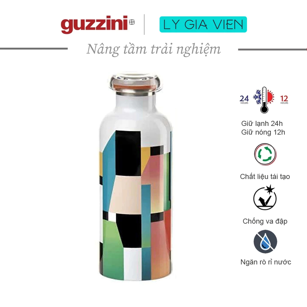 Bình Giữ Nhiệt Guzzini Travel Thermal Bottle Energy Street 500cc - Giữ Nóng 12h &amp; Giữ Lạnh 24h - Ngăn Không Khí, Nắp Kín Chống Rò Rỉ