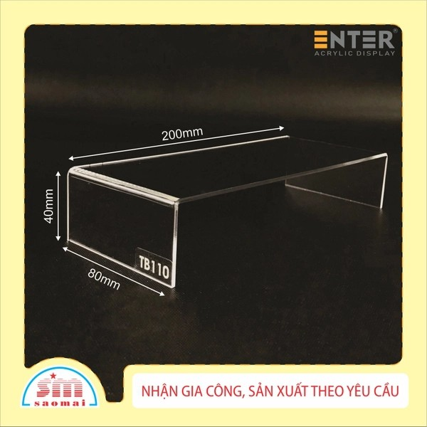 Kệ trưng bày mica 3 mặt uốn Enter TB110 200x80x40mm mica dày 2mm, Kệ livestream, Kệ mica chữ U trong suốt để đồ đa năng (20)