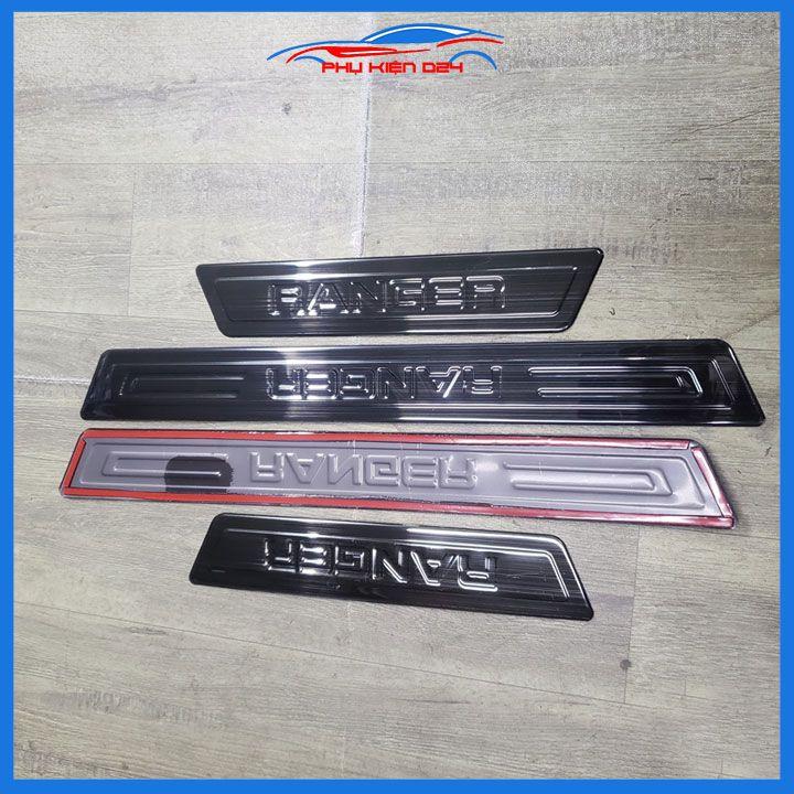 Bộ nẹp bước chân ô tô Ranger 2022-2023-2024 vân titan, ốp bậc cửa lên xuống chống trầy xước, trang trí xe hơi