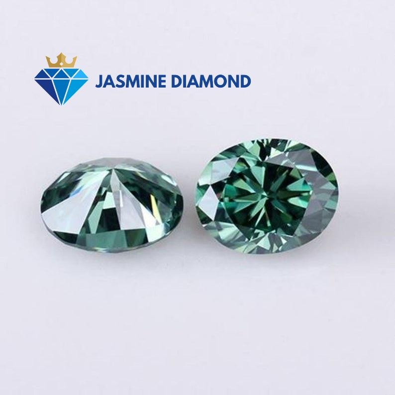 Kim cương nhân tạo Mỹ Moissanite giác cắt Oval màu xanh lá