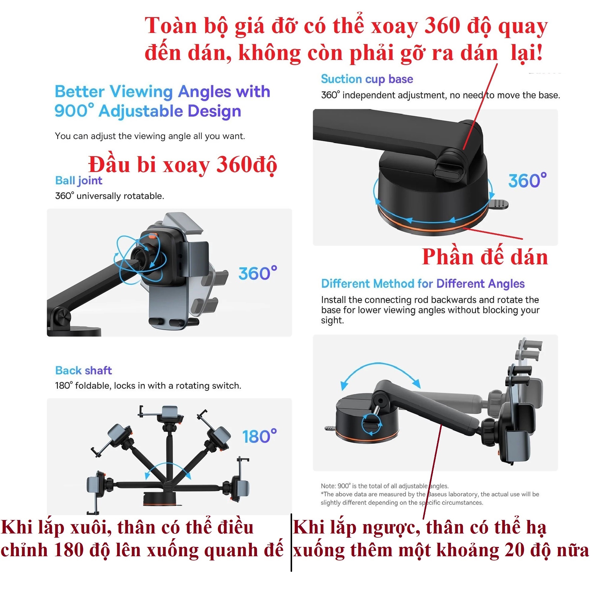 Giá đỡ điện thoại ô tô dán táp lô có lẫy chân không thiết kế mới nhiều cải tiến Baseus Easy Control BS-CM002A _ hàng chính hãng