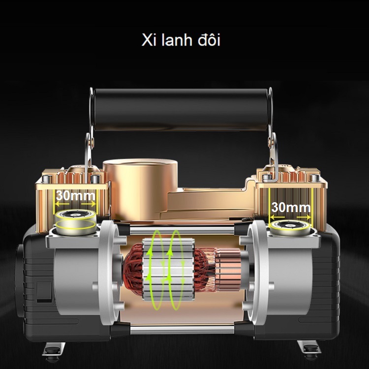 Dụng cụ bơm lốp di động trên ô tô đa năng, tích hợp đồng hồ hiển thị áp suất lốp có kèm hộp