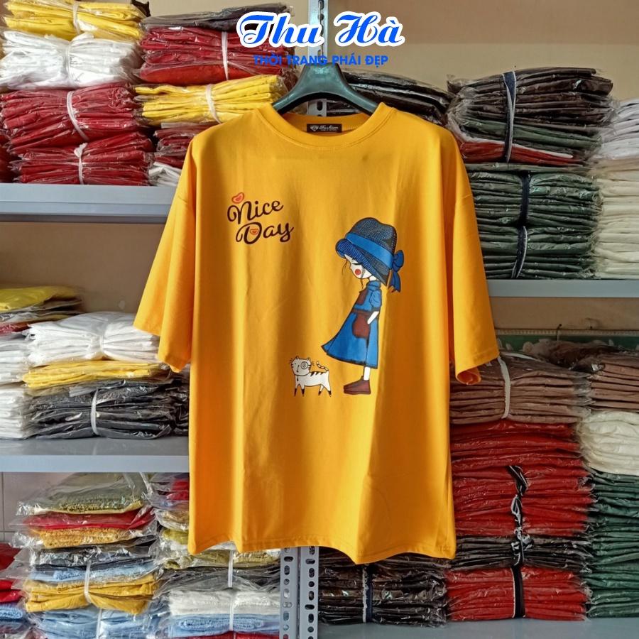 Áo thun form rộng tay lỡ áo phông unisex Thu Hà chất liệu thun cotton in chữ Nice Day