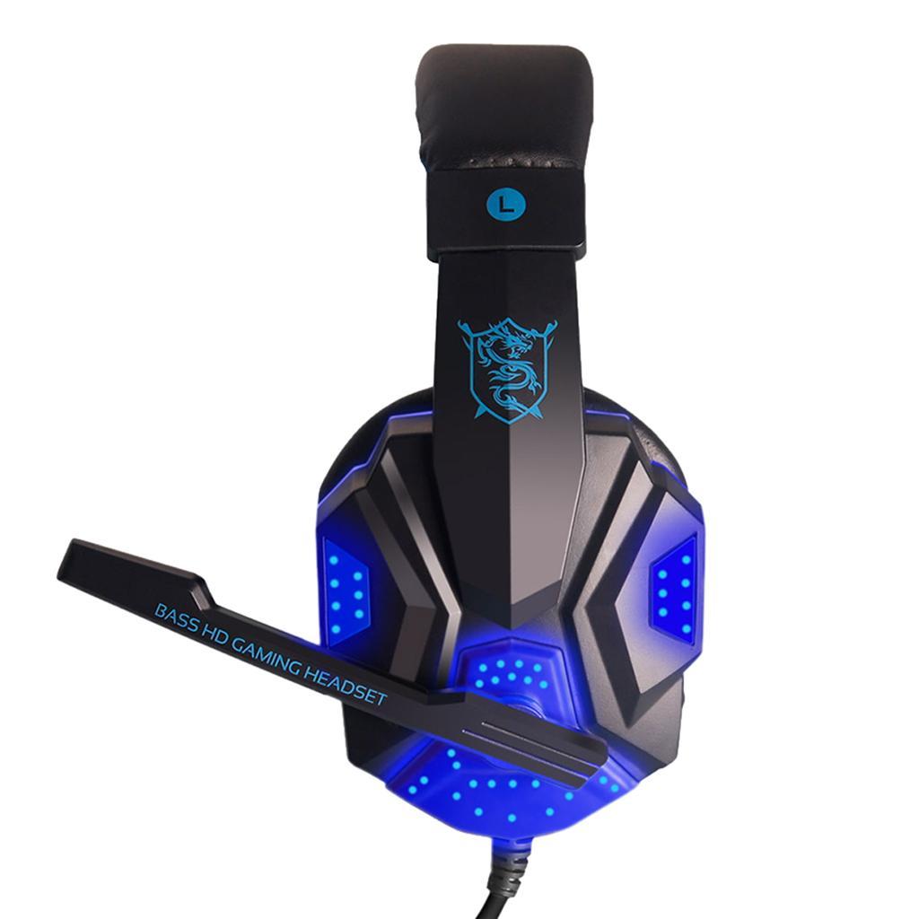 Gaming Headphones Games Wired Earphone Led HD Bass USB Headset for Computer blue