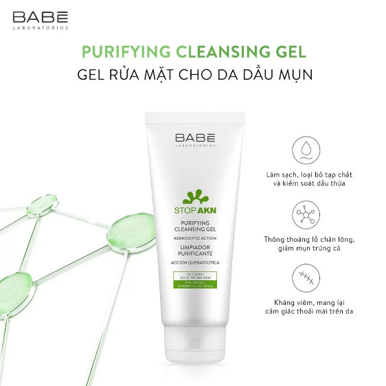 Gel rửa mặt BABE Stop AKN Purifying Cleansing Gel (100ml)