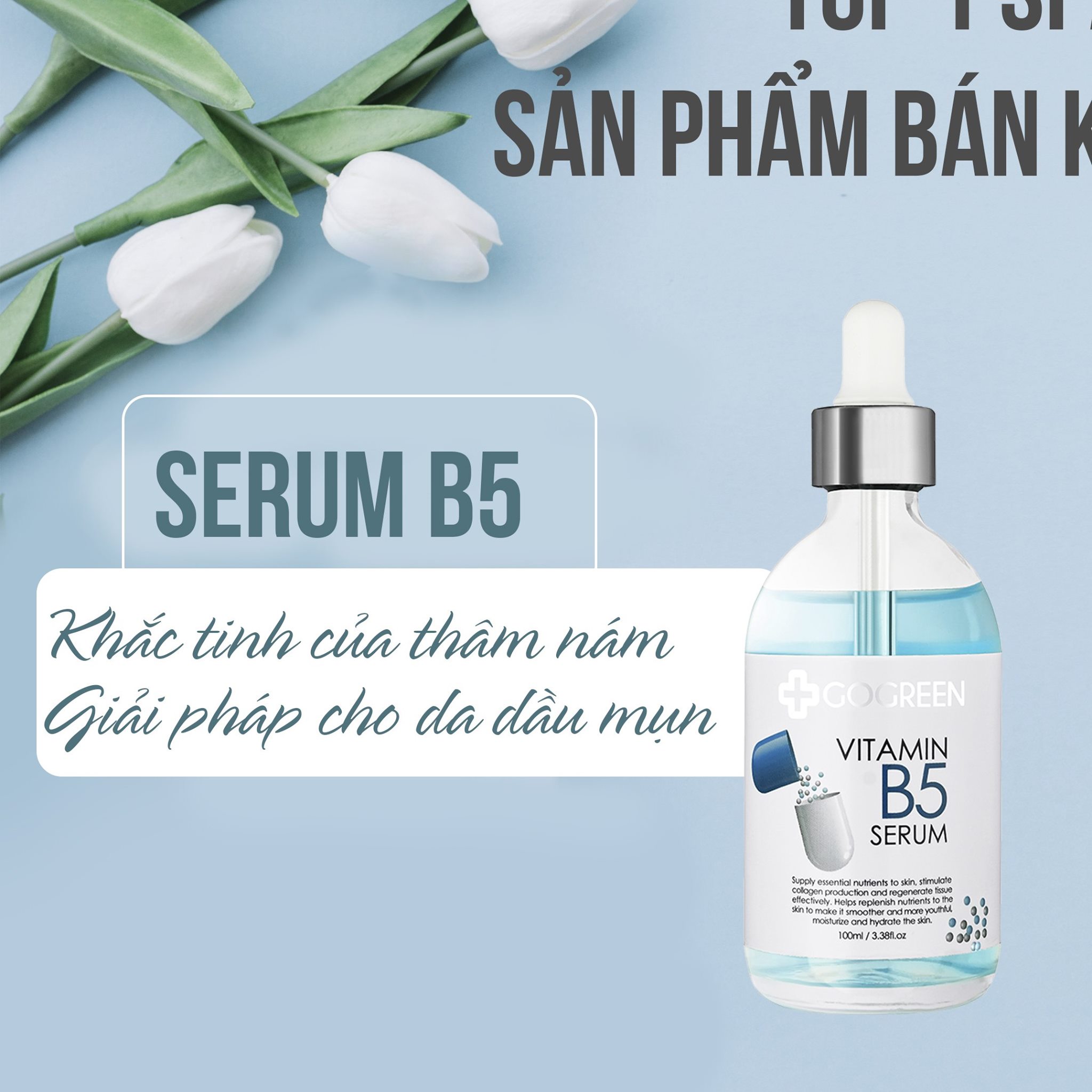 Serum Gogreen Vitamin B5 - siêu phẩm làm dịu da, giảm đỏ, tăng cường khả năng tự tổng hợp Glutathione cho da – 100ml