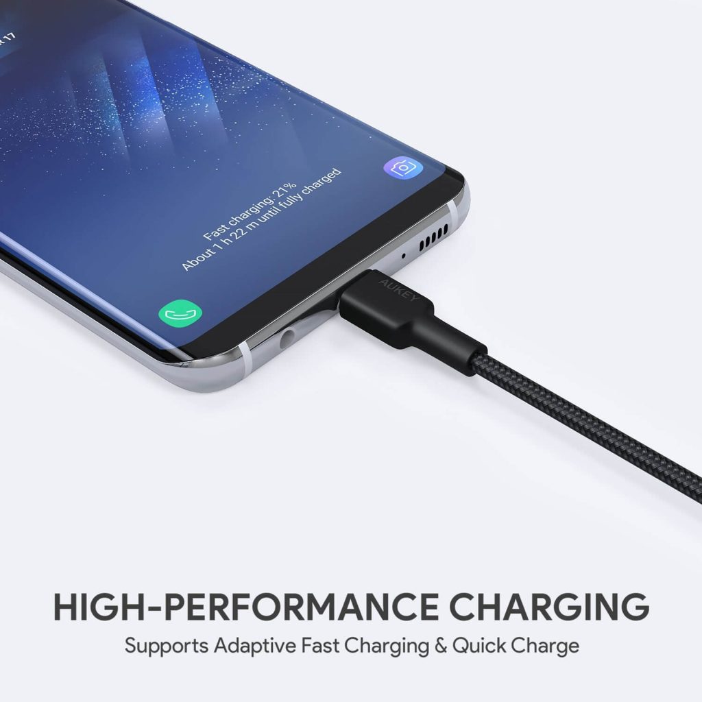 Cáp Aukey USB-A to USB-C 0.9m CB-CD30 - Dây Cáp Bọc Dù Cao Cấp - Hàng Chính Hãng