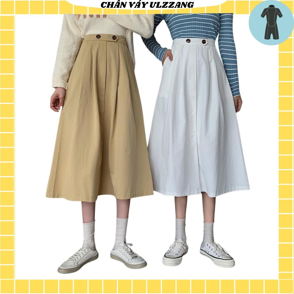 Chân Váy dài qua gối phong cách ulzzang - thiết kế sau lưng chun , Váy chất liệu kaki mềm + lớp lót trong