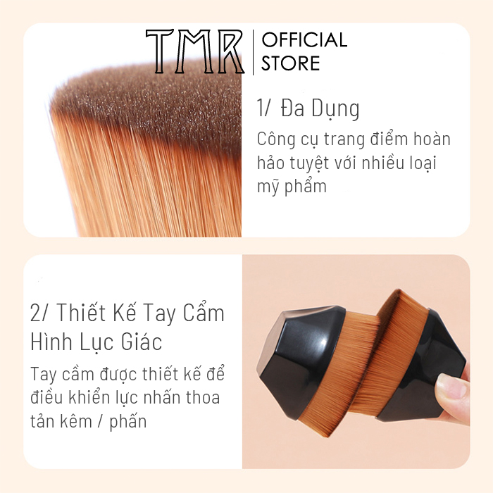 Cọ tán kem nền TMR No.55 Hexa tay cầm lục giác đầu cọ mềm mịn chất lượng cao, tán mỏng mịn lớp nền