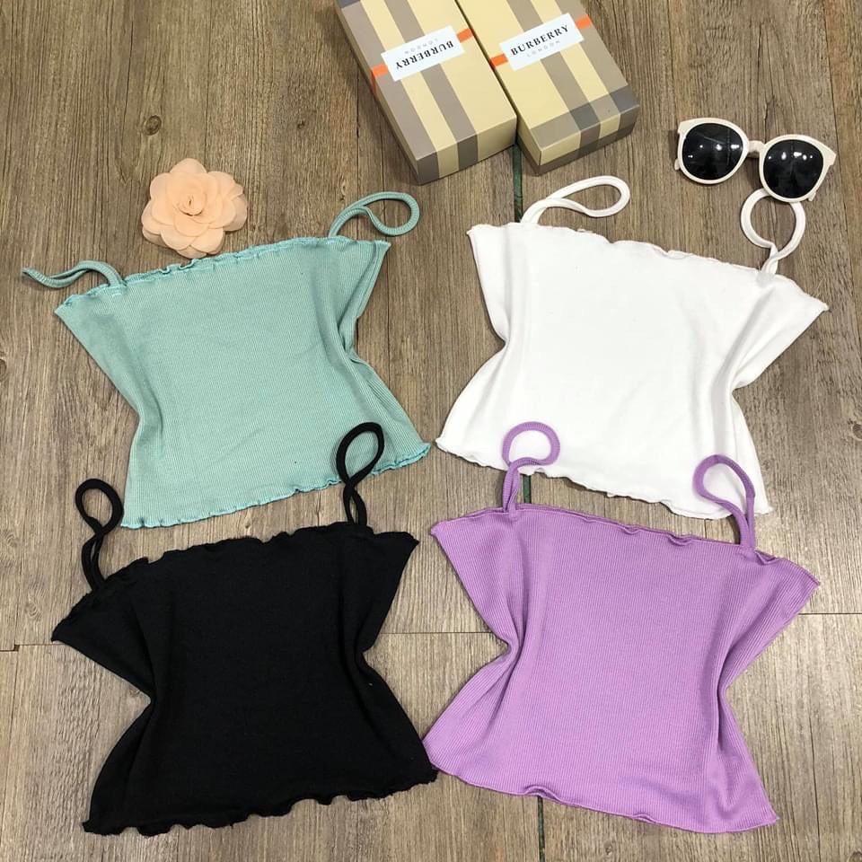 Áo Hai Dây ️ Áo 2 Dây Croptop Nữ ️ Viền Bèo Nhiều Màu Chất Thun Cotton Co Dãn Siêu Mát Cute Phô Mai Que - Hộp Quà Bí Ẩn