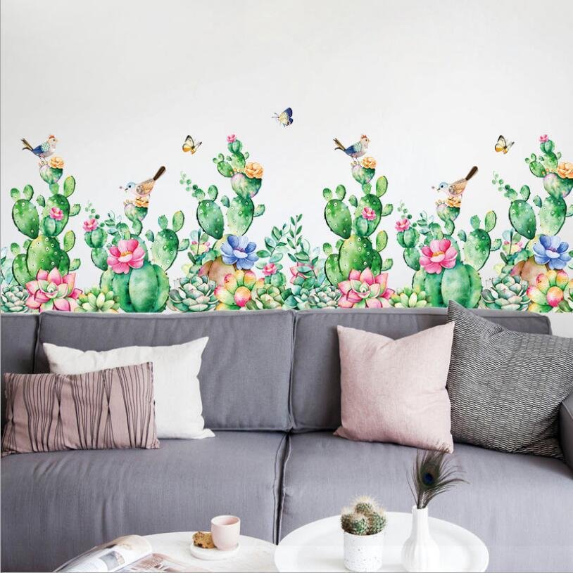 Decal dán tường cây xương rồng bầy chim vui nhộn