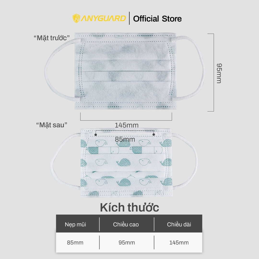 Khẩu Trang Trẻ Em Anyguard Hàn Quốc 3 Lớp Chính Hãng -베이비 마스크 - Face Mask For Kids Under 13 yearsold-ISO 9001:2015, ISO 13485:2016, QCVN 01:2017/BTC