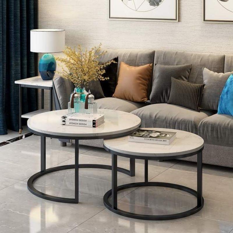 Bàn Trà ,bàn sofa Đôi Mặt Đá ,Chân bàn sắt sơn Đá vân mây Ms023