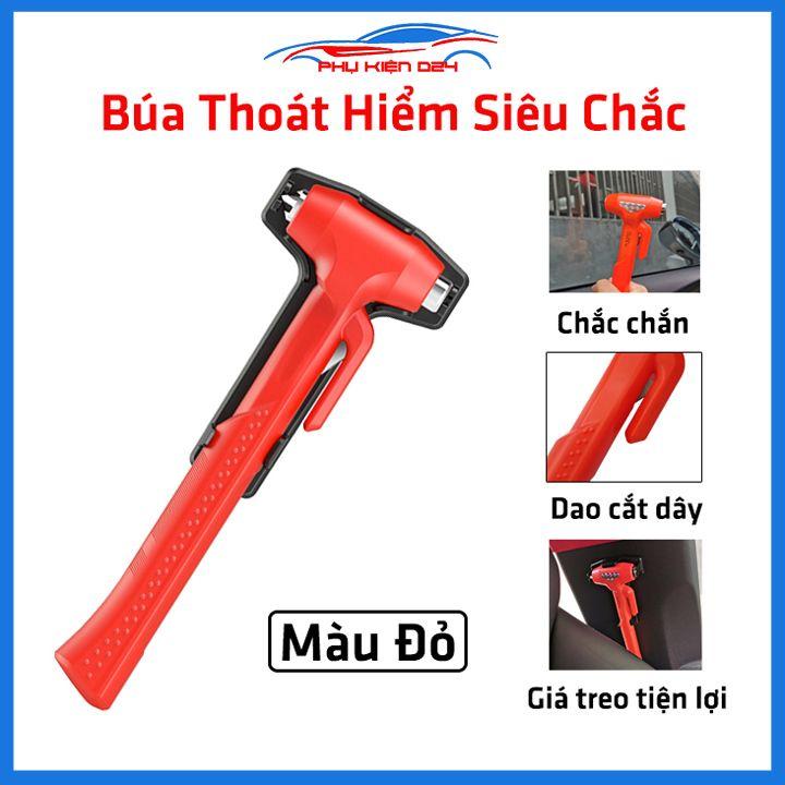 Búa thoát hiểm ô tô hai màu đen/đỏ siêu chắc chắn 2 trong 1 kèm giá treo búa