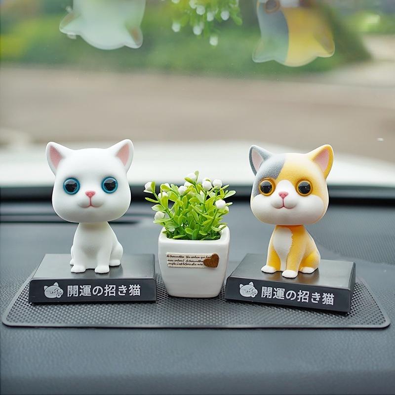 Flocking Cat Shaking Head Doll Car Ornaments Mobile Phone Holder High-end Cute Car Interior Accessories Desktop Ornaments