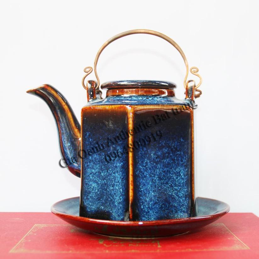 Tea set gift 05 - Bộ ấm trà lục giác men xanh hỏa biến đẳng cấp - sản phẩm quà tặng độc đáo dịp tết, năm mới và tân gia