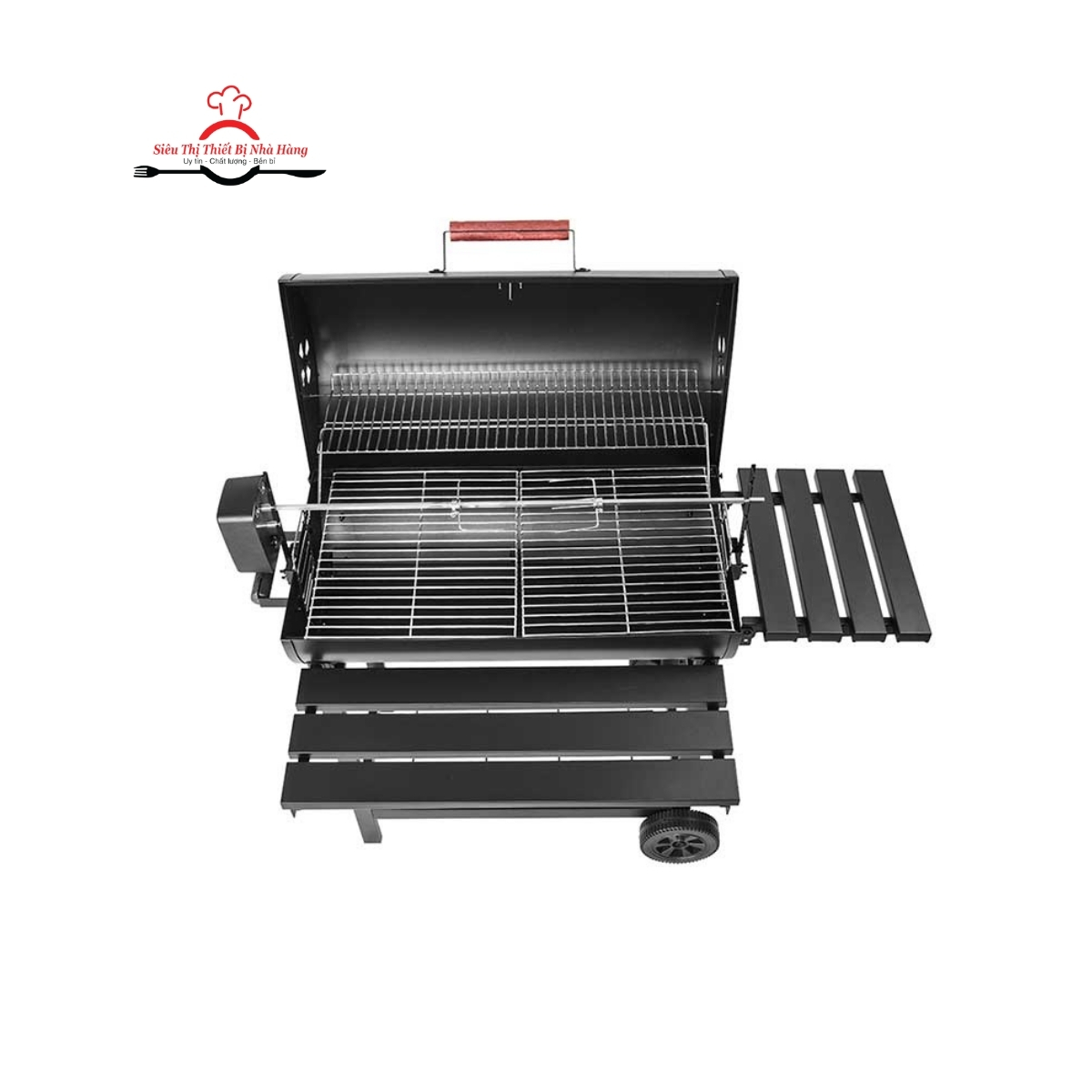 Bếp nướng BBQ, bếp nướng than ngoài trời có nắp đậy, có đồng hồ báo nhiệt + motor.