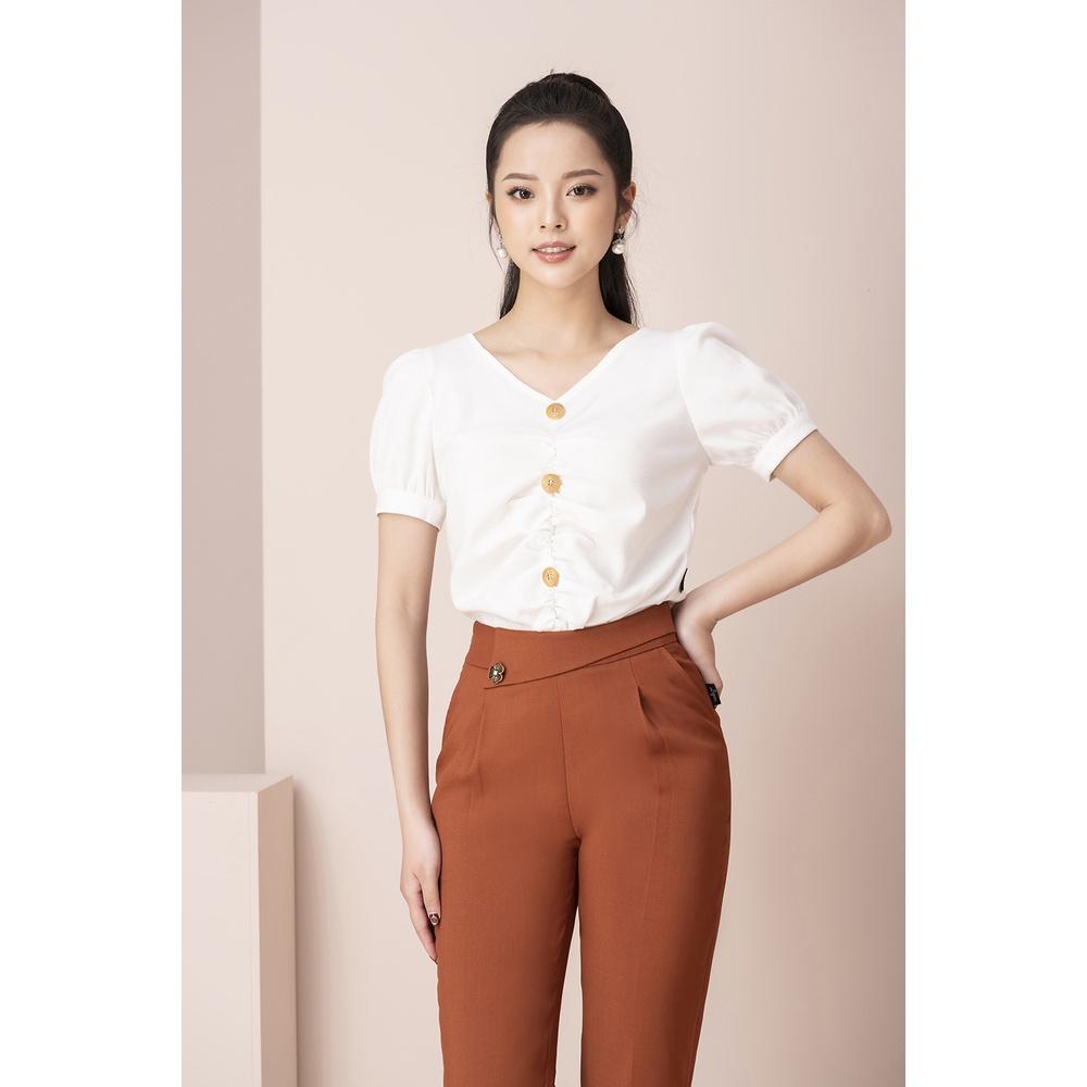 Áo Sơ Mi Nữ LUPERI LFSM1205 Tay Bồng Điệu Đà, Cổ chữ V, Cách Điệu Cúc Trẻ Trung Hiện Đạ