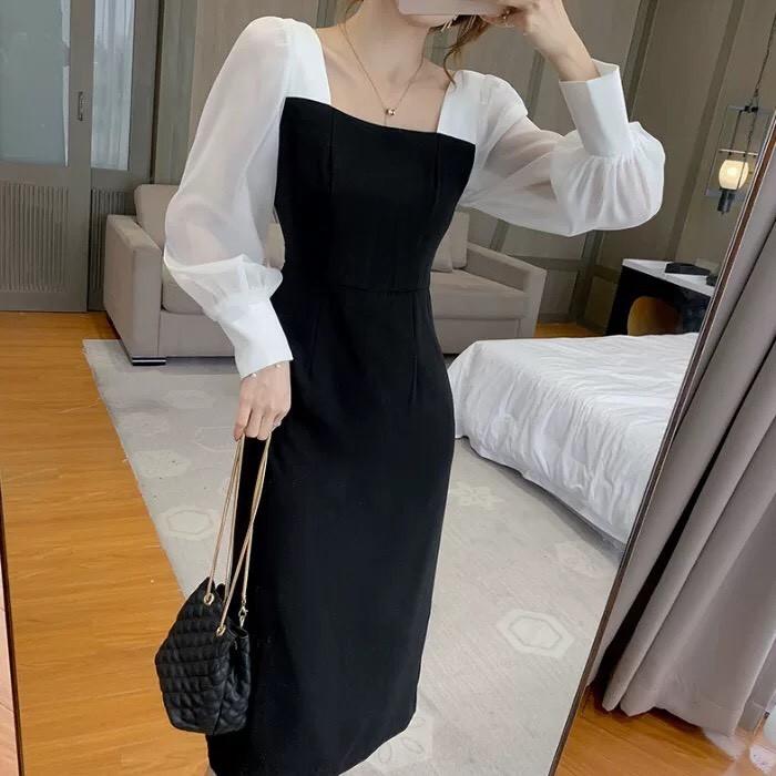 Đầm dự tiệc mùa thu mới nhất 2020 thiết kế cổ vuông, Phong cách Hàn quốc, hàng đẹp cao cấp giá rẻ - Đ0039VDVDVDVD