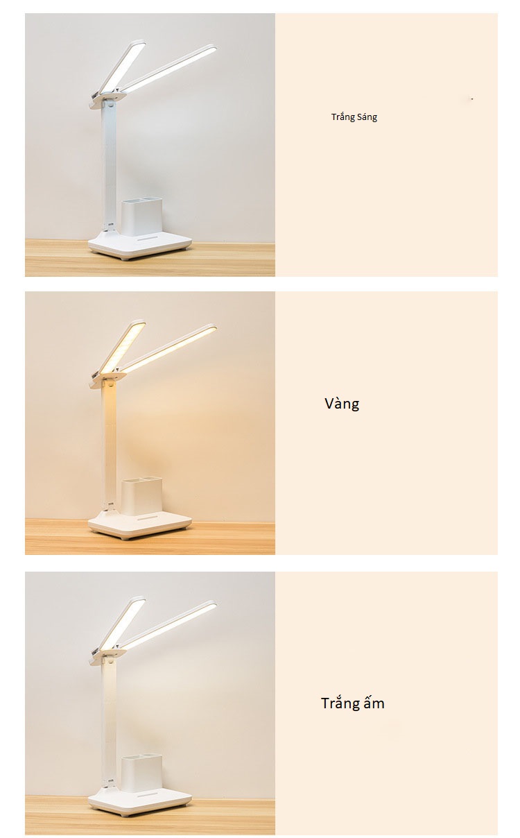 Đèn Bàn Học Đọc Sách, Làm Việc (Học Sinh, Sinh Viên, Văn Phòng) LED Chống Cận, Cảm Ứng Tích Điện Gập 2 Chỗ