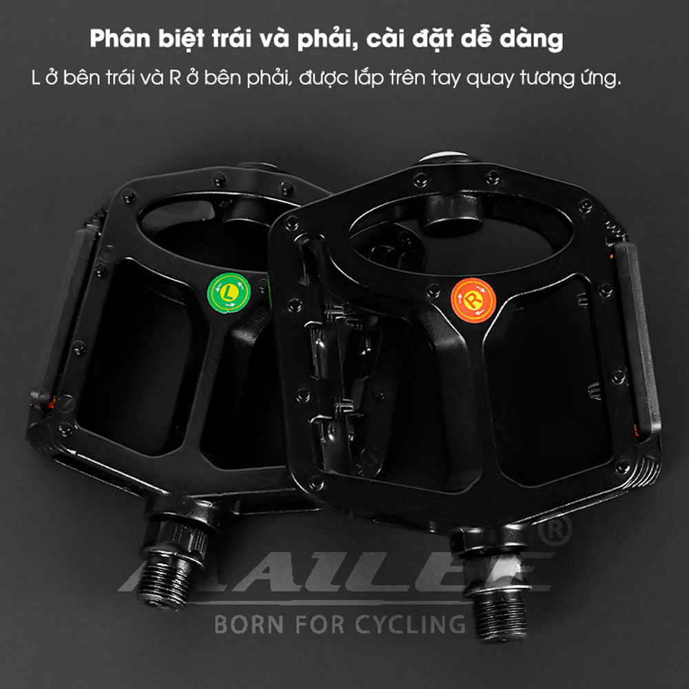 Bàn Đạp Pedan Xe Đạp Đường Trường Mai Lee B-829 Có Đèn LED, trục vòng bi DU đôi, Hợp Kim Nhôm, có đinh chống trượt - Mai Lee