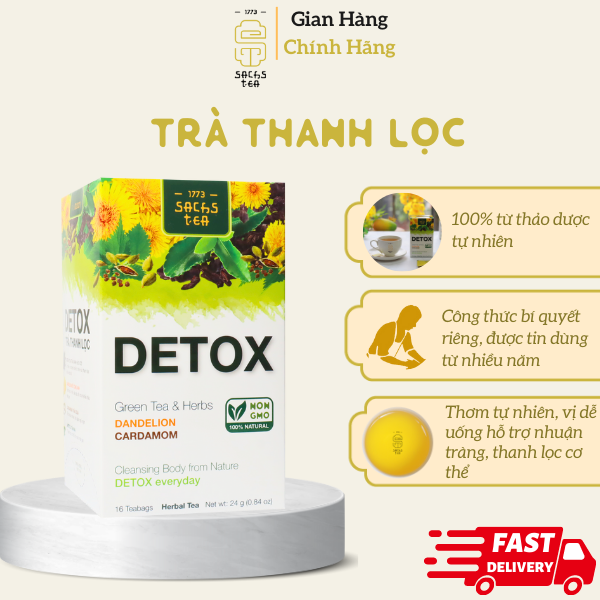 Trà thanh lọc Detox D2021 SACHS TEA 1773 thanh nhiệt, thải độc, mát gan, giúp đẹp da, lợi tiểu thành phần thảo dược tự nhiên 16 túi lọc/hộp