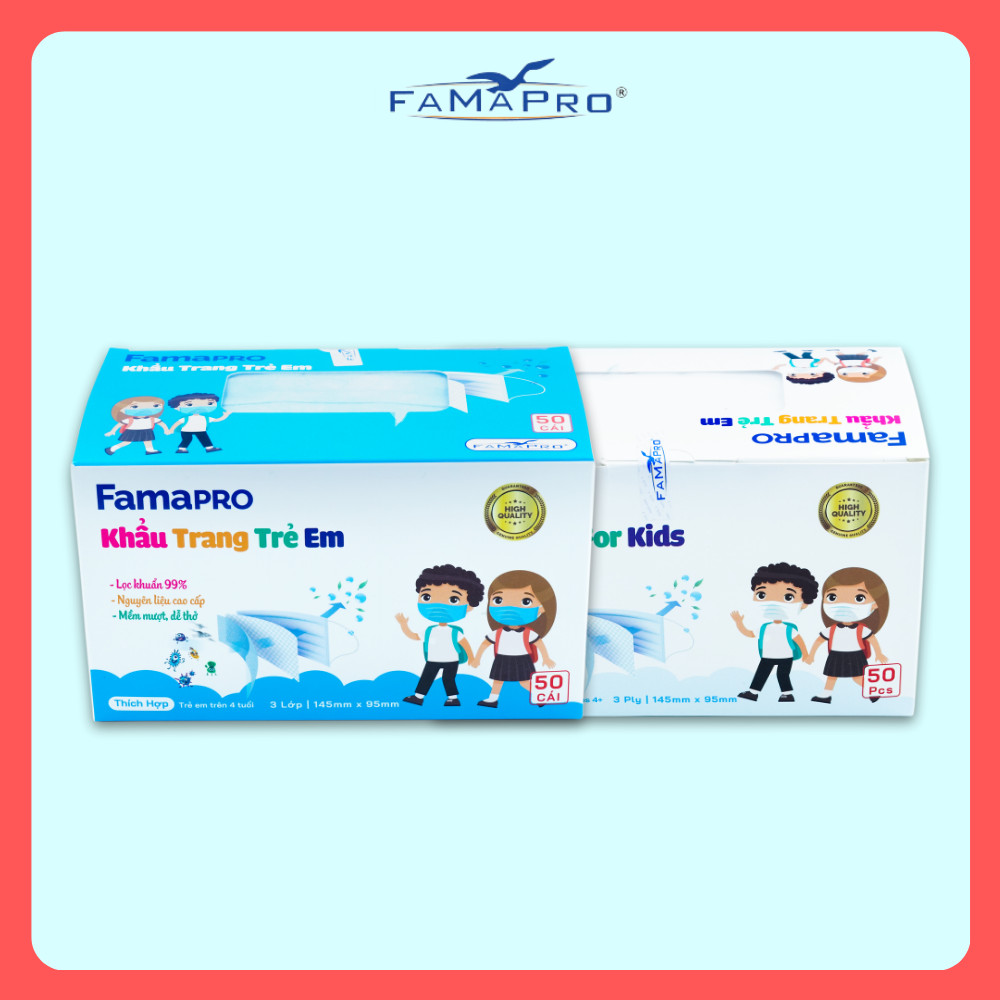 [HỘP - FAMAPRO MAX KID] - khẩu trang y tế trẻ em kháng khuẩn 3 lớp Famapro Max Kid (50 cái/ hộp) - COMBO 3 HỘP