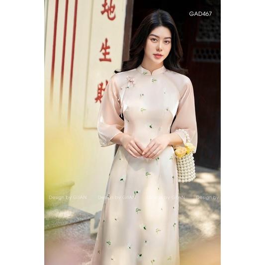 Áo dài tơ óng 4 tà - kem
