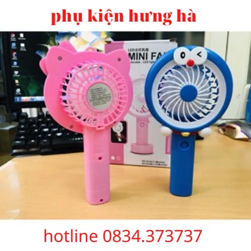 Quạt tích điện cầm tay có đèn hello kitty và doraemon có đèn để bàn