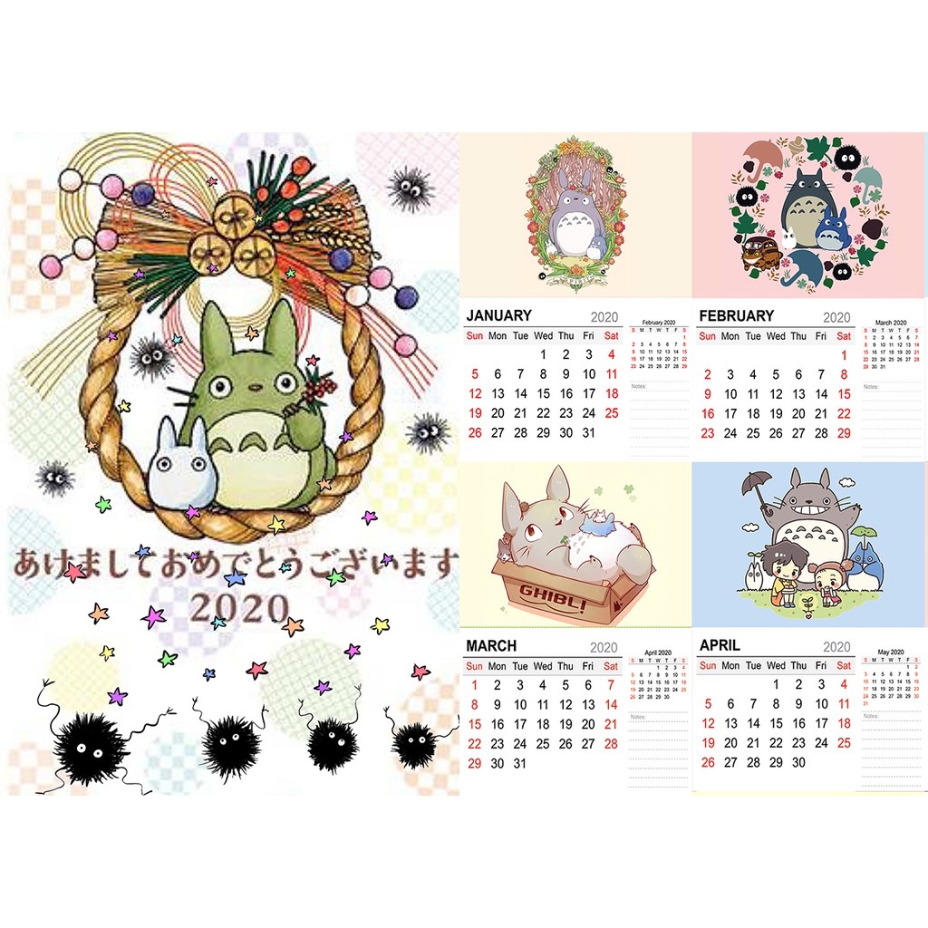 Lịch treo tường totoro size A4 13 tờ dễ thương 2020 anime chibi trang trí trưng bày tặng thẻ Vcone