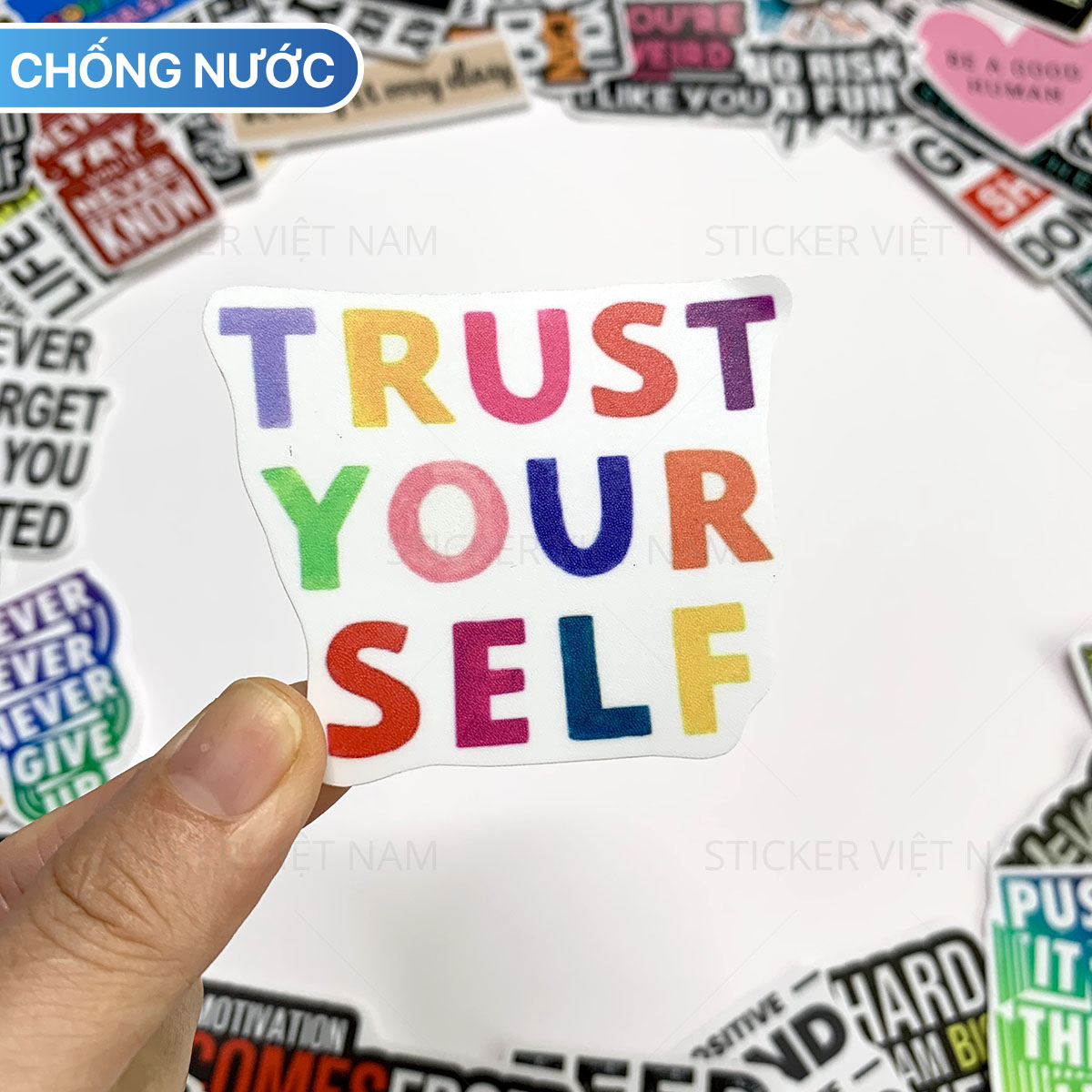 Sticker Tạo Động Lực Motivated Ngẫu Nhiên - Chất Liệu PVC Chất Lượng Cao Chống Nước - Kích Thước 4-8cm