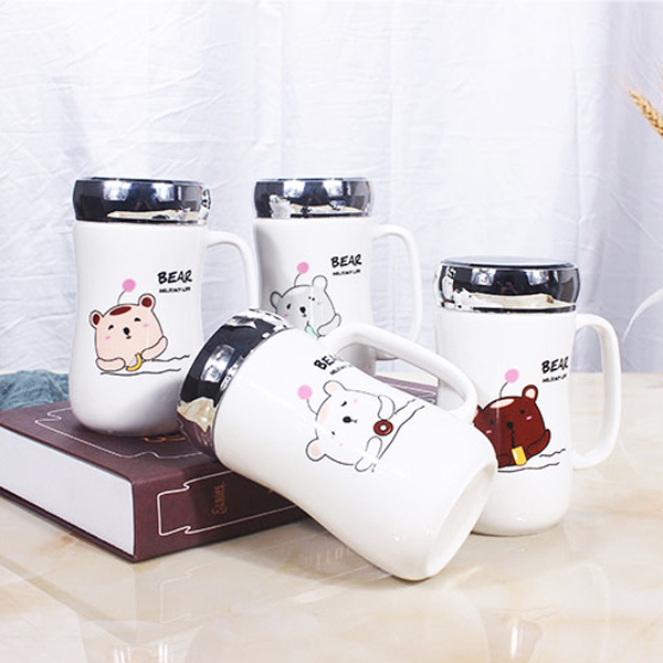 Ly Sứ Giữ Nhiệt Gấu Con Nắp Tráng Gương