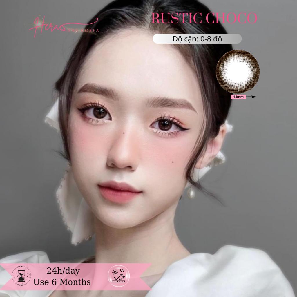 Kính Áp Tròng Hera Nâu Choco Đen 0 - 8 Độ RUSTIC CHOCO Nhập Khẩu Hàn Quốc Lens Cận 6 Tháng