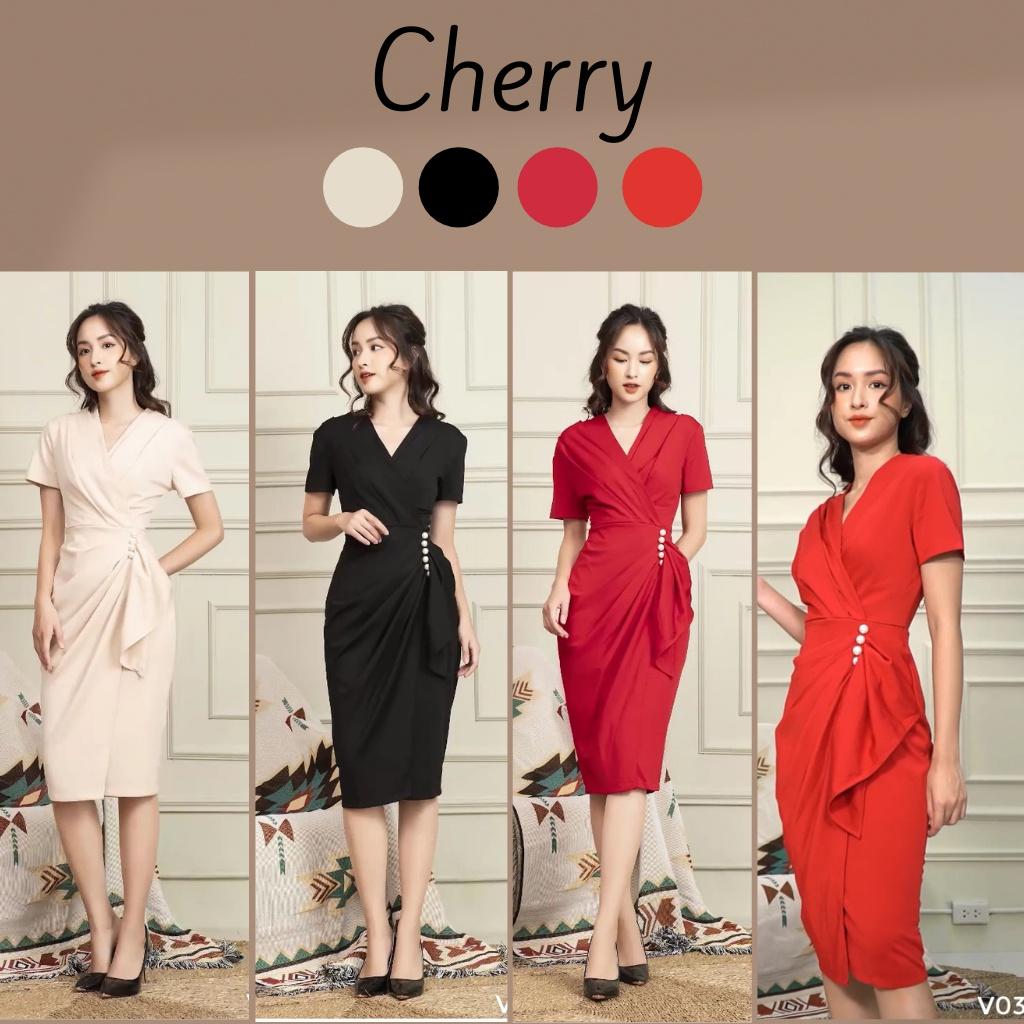Váy nữ thiết kế liền thân dáng maxi chân váy dài cá tính CHERRY đầm nữ body chéo eo có đính hạt V034