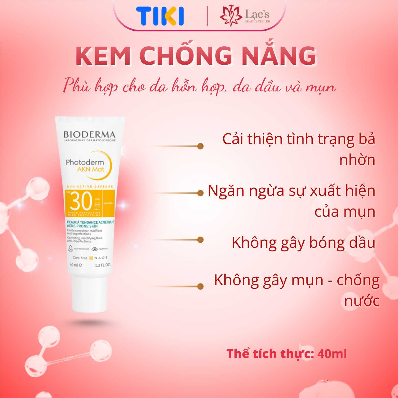 Chống nắng dành cho da mụn Bioderma Photoderm Akn Mat SPF30 - 40ml