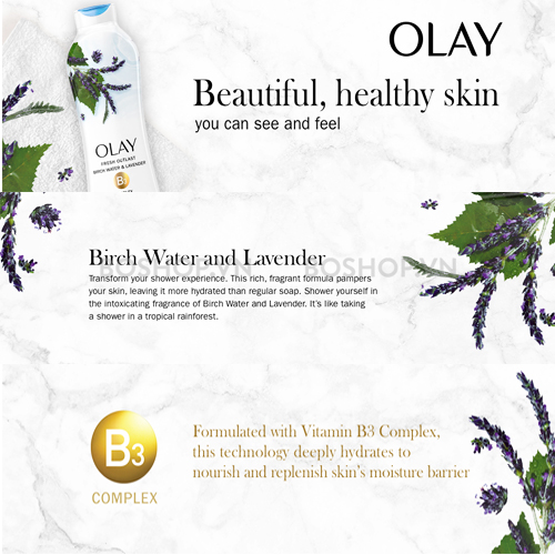 Sữa tắm Olay Fresh Outlast Purifying Birch Water & Lavender Body Wash 887ml 