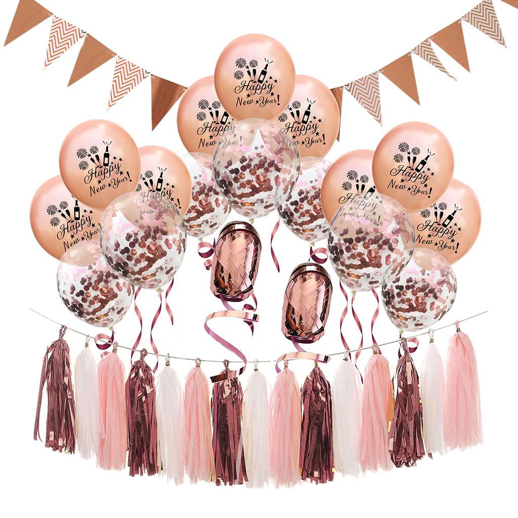 Happy New Year Balloon Tassel Bunting Banner Set Party Decoration Gold