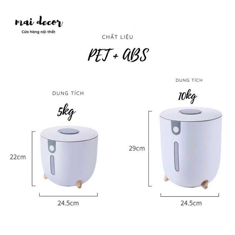 Thùng Đựng Gạo Hiện Đại, Dung Tích 5kg, 10kg Có Chân Trụ Và Dụng Cụ Cân Đo Đi Kèm