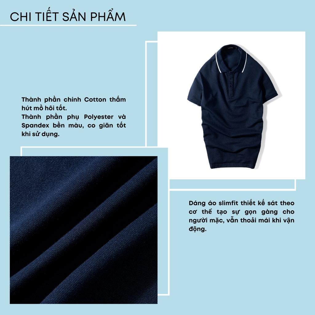 Áo polo nam ADINO màu xanh đen phối viền vải cotton co giãn dáng công sở slimfit hơi ôm trẻ trung AP75