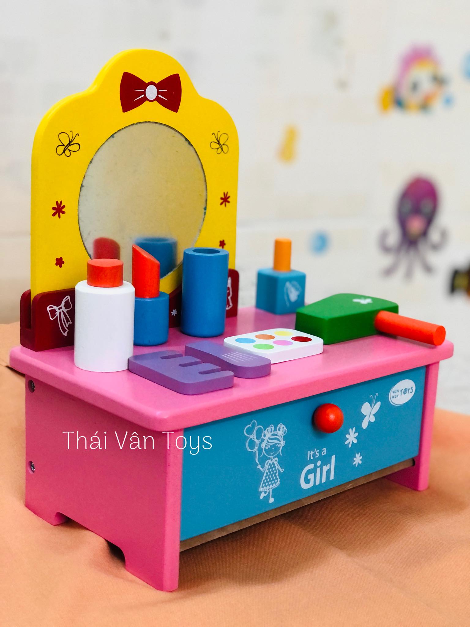 Bàn Trang Điểm mini xinh xắn cho bé makeup hóa trang công chúa - Đồ chơi gỗ Việt Nam
