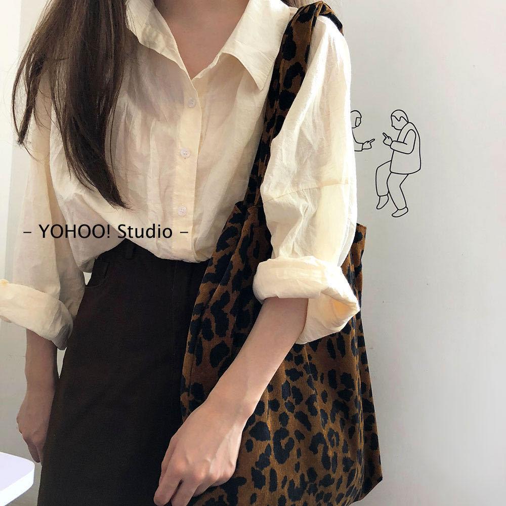 Leopard print bag women's corduroy one-shoulder multifunctional canvas bag
