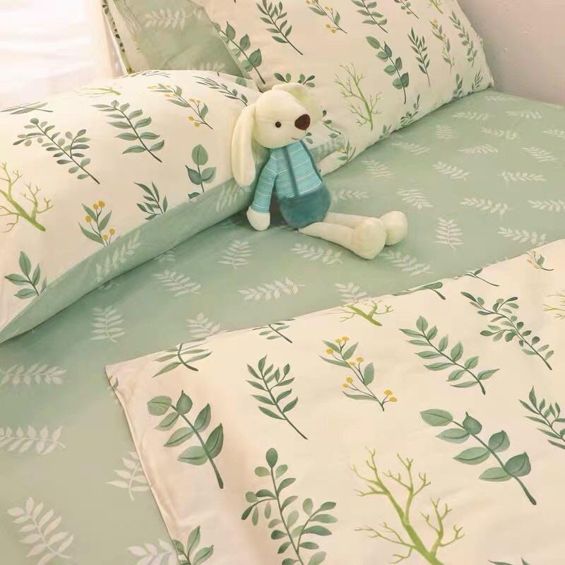 Bộ Chăn Ga gối Cotton Living 100%cotton Hàng Nhập Khẩu Cao Cấp 4 Món Mẫu Xanh Lá