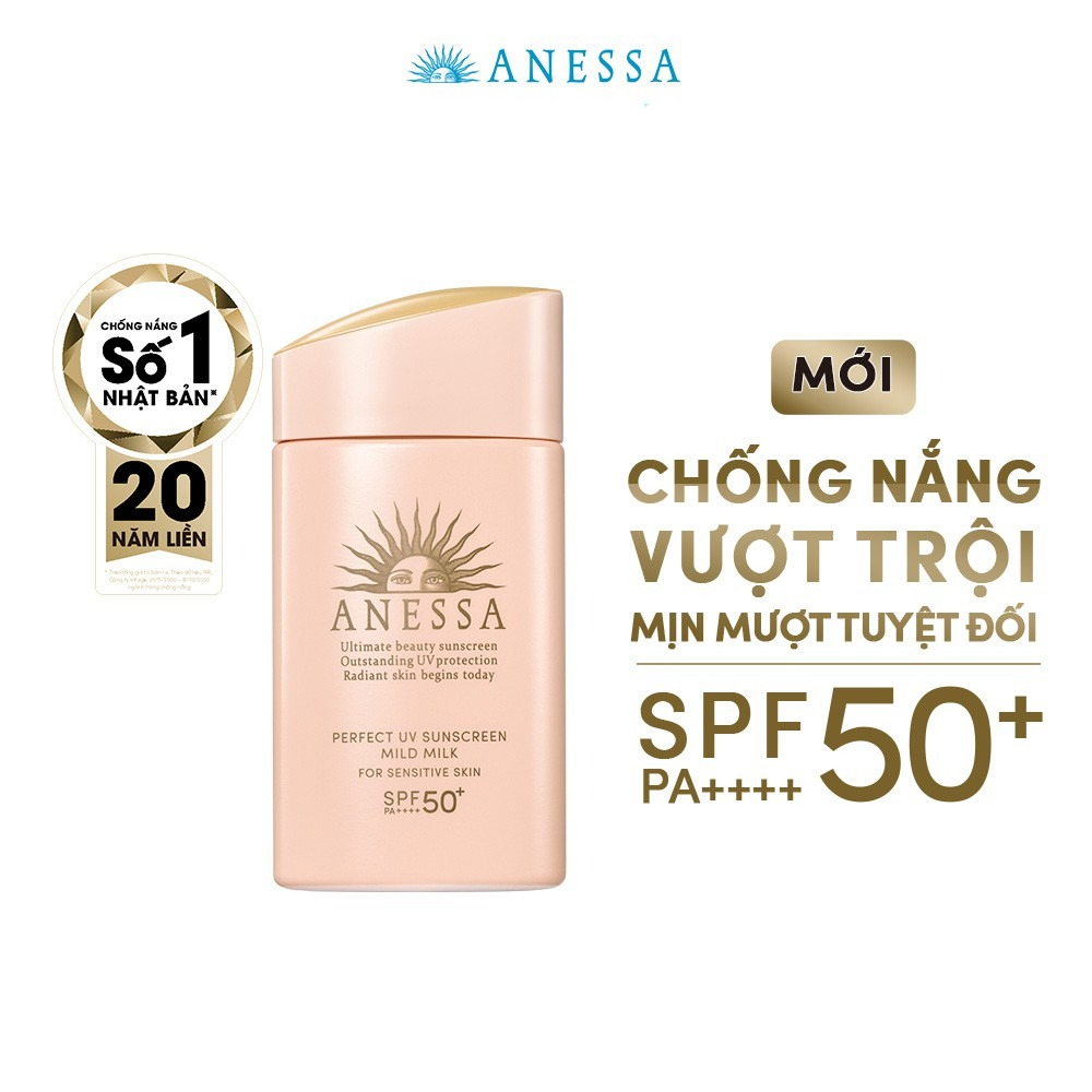 Sữa Chống Nắng Anessa Cho Da Nhạy Cảm &amp; Trẻ Em Perfect UV Sunscreen Mild Milk (For Sensitive Skin) SPF50+/PA++++ 60ml