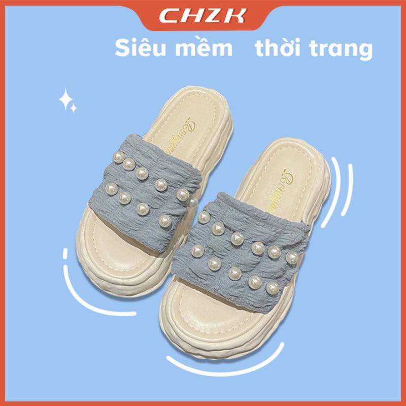 Dép Sandal Thiết Kế Ren Đính Ngọc Trai Thời Trang Cho Nữ