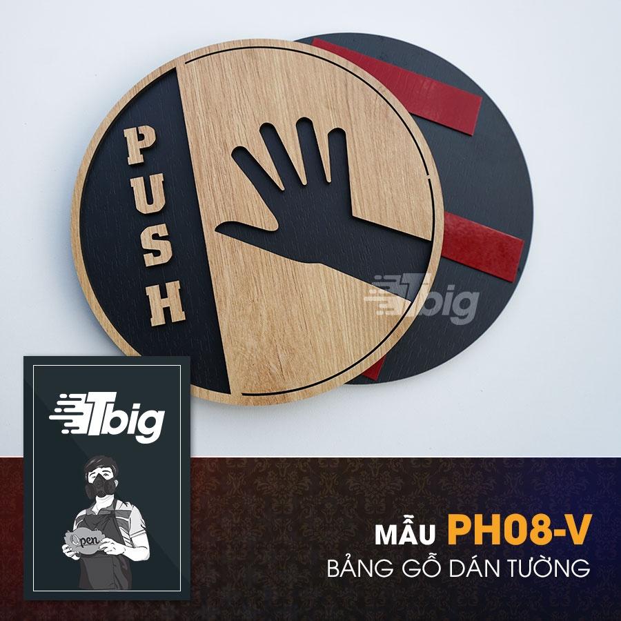 Bảng gỗ Pull Push hướng dẫn đóng mở cửa, cửa kính dạng hình tròn dán bằng keo 2 mặt tiện dụng dễ dàng