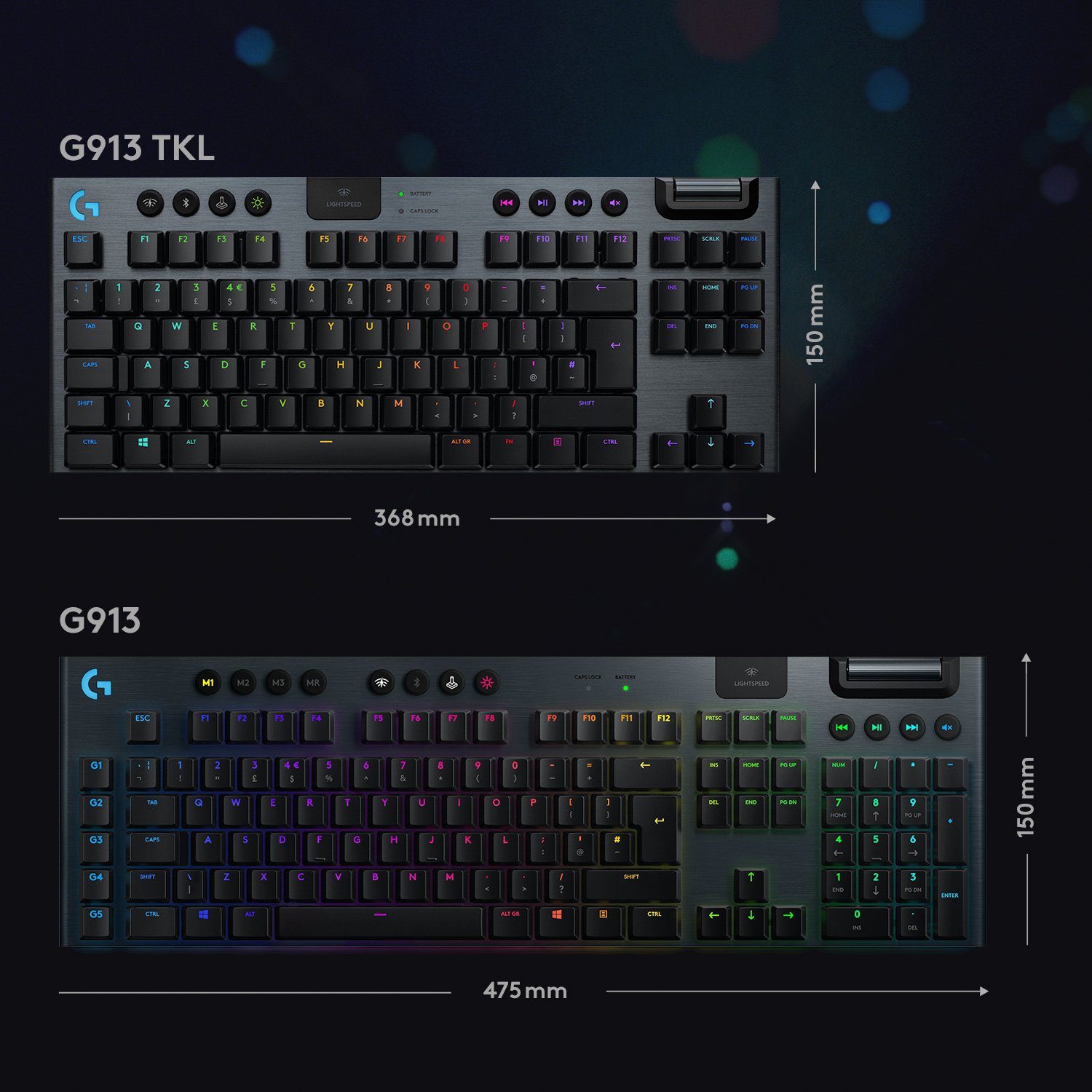 Bàn phím game cơ học không dây Lightspeed Logitech G913 TKL - Không phím số, 3 loại switch cấu hình thấp, Bluetooth/USB, RGB Lightsync - Hàng chính hãng