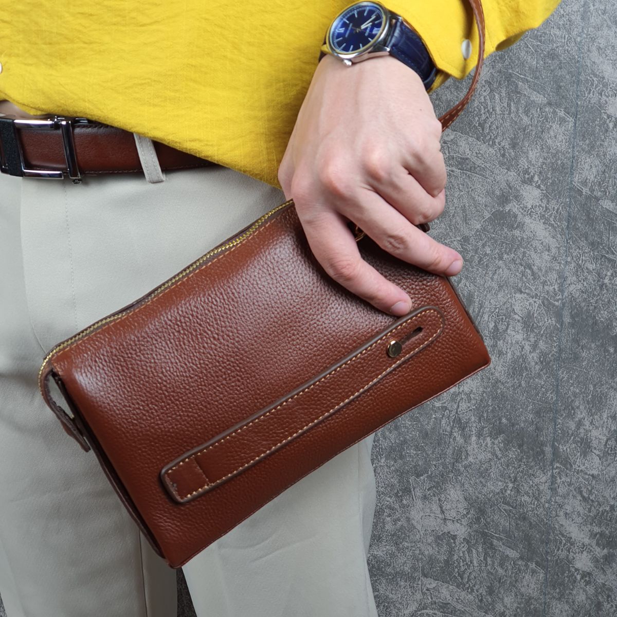 Clutch cầm tay nam da bò thật, Ví nam cầm tay da bò CL130LEA - 100% da bò thật