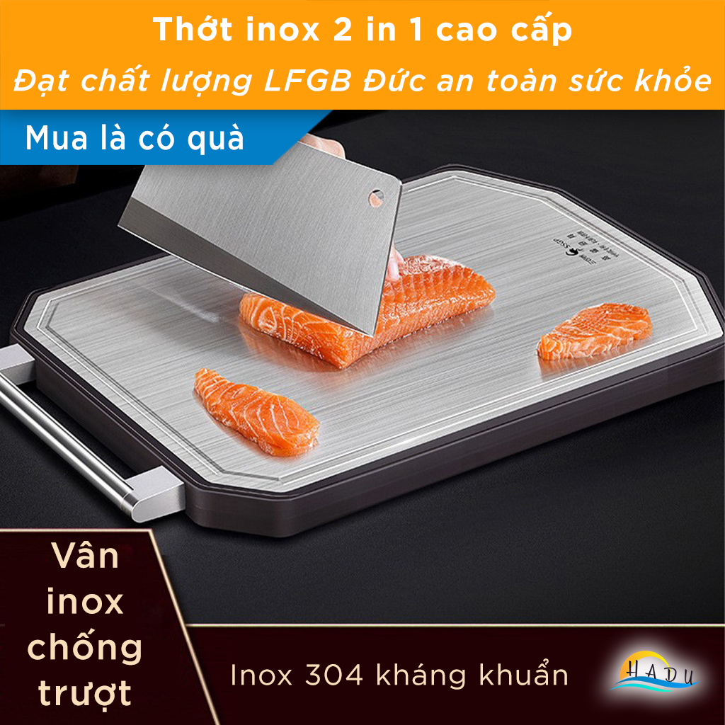 Thớt Inox 304 2 Mặt Dày Kháng Khuẩn Size Lớn Nhỏ Cao Cấp Đạt Chất Lượng Đức SSGP