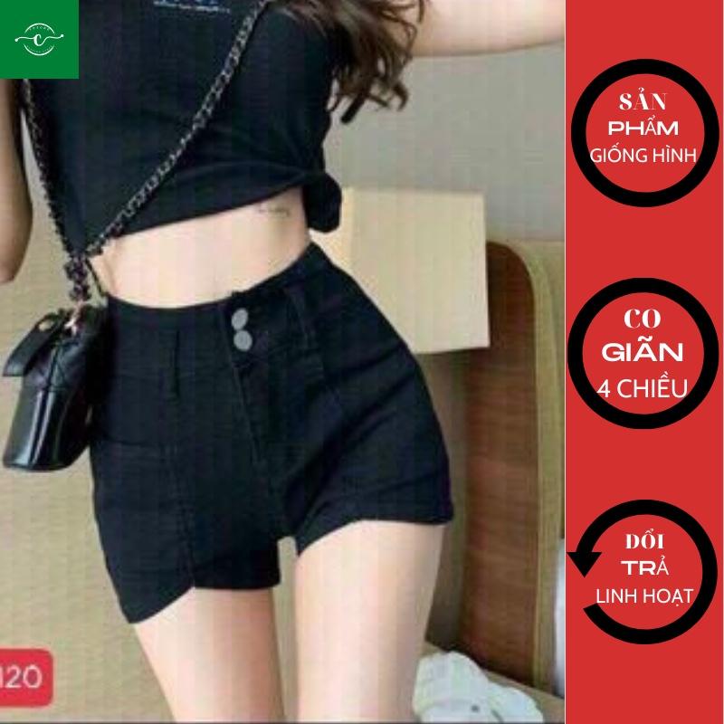 Quần Sọt Jean Nữ Trơn Lưng Cao Lai Cuốn Quần Bò VOZODO 120
